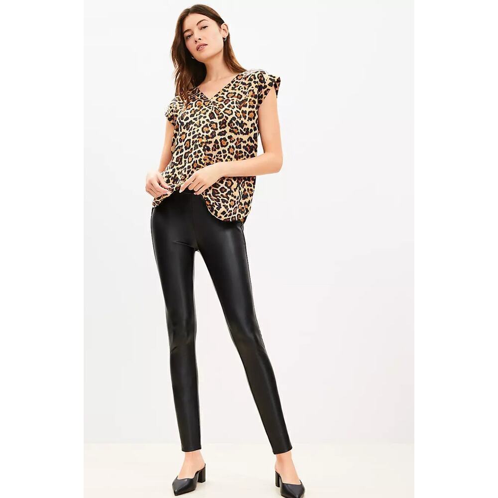 Loft Faux Leather Warm Stretch Skinny Leggings Black Size Large